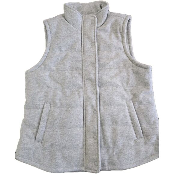 CROFT & BARROW Quilted Vest FLEECE LINED Zip Front w Snap Womens Size Large Gray - Picture 11 of 11